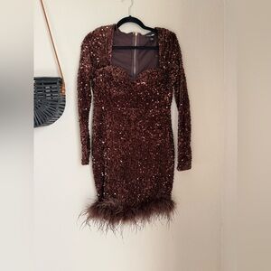 NWT Fashion Nova Brown Soleil Sequin Mini Dress, Size Large